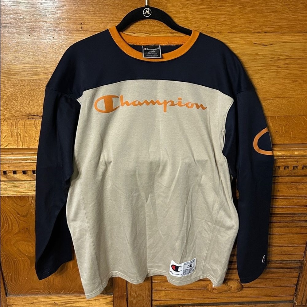 Champion Graphic Blokecore Streetwear Mens Long Sleeve Jersey Shirt Sleeve‎ Logo